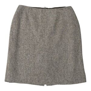 ANN TAYLOR LOFT Wool Silk Brown Cream Herringbone Mini Skirt Preppy Size 12 Fall